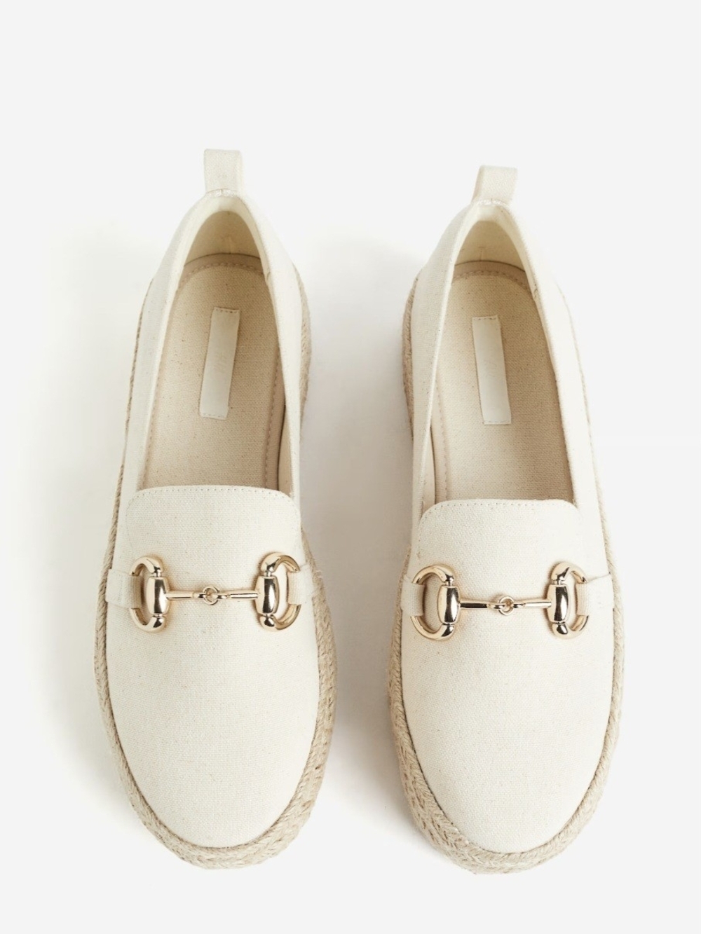 H&M Cream Canvas Espadrille Loafers with Gold Bit Size 5 - Picture 2 of 8